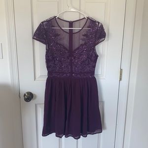 Beaded Chiffon Dress in Plum